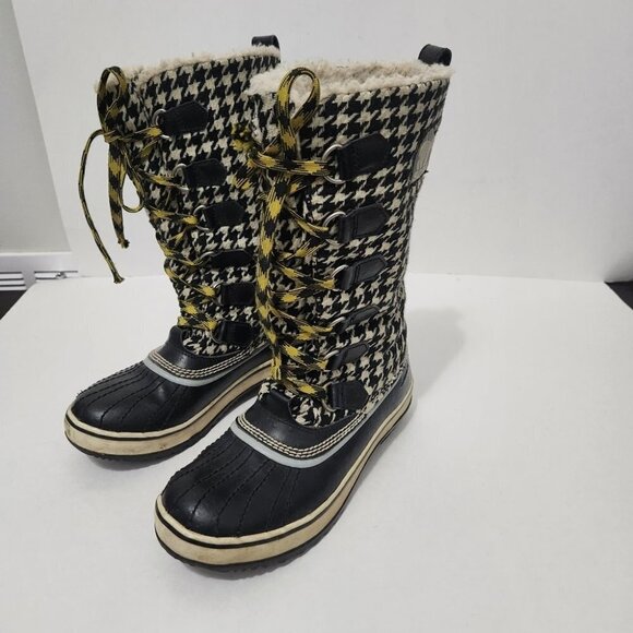 SOREL | Tivoli Houndstooth Tall snow Boots black white sz 5 - Picture 1 of 6